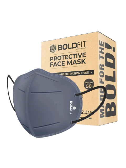 

BOLDFIT Unisex Pack of 50 Grey Solid Pure Cotton N95 Reusable Masks