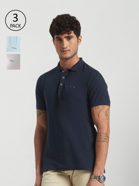 

EDRIO Men Navy Blue 3 Polo Collar Pure Cotton T-shirt