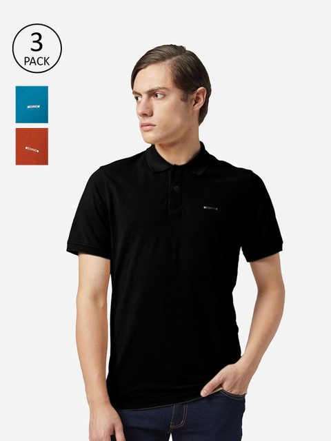 

EDRIO Men Black 3 Polo Collar Pure Cotton T-shirt