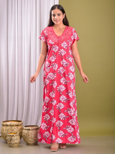 

Apratim Women Pink Printed Maxi Nightdress
