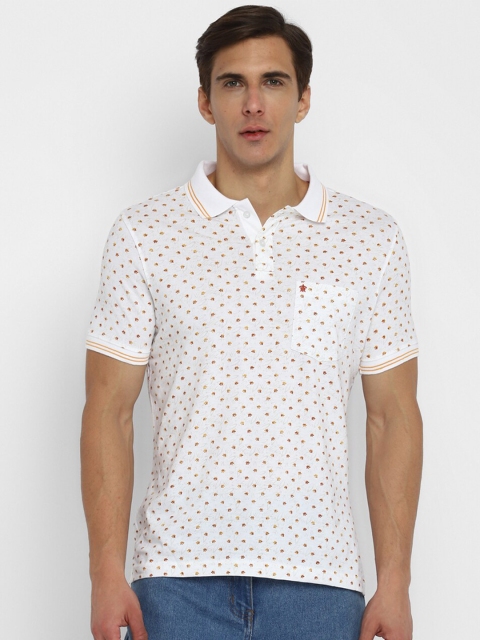 

Turtle Men White Printed Polo Collar Pure Cotton Slim Fit T-shirt