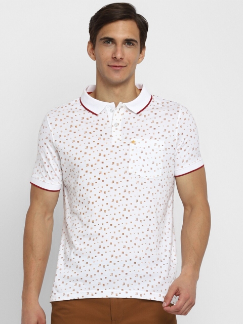 

Turtle Men White Printed Polo Collar Pure Cotton Slim Fit T-shirt