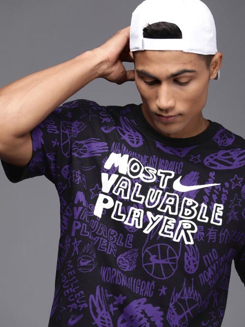 

Nike Men Black & Purple Graphic Printed Casual T-shirt