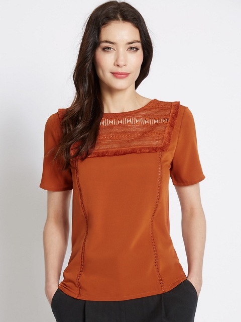 

Marks & Spencer Women Rust Brown Lace Top