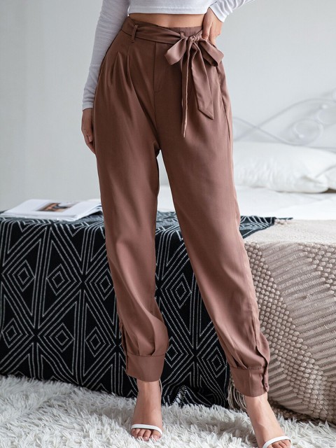 

URBANIC Women Coffee Brown High-Rise Pleated Joggers Trousers