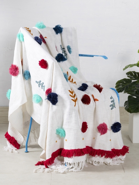 

HANDICRAFT PALACE White Tufted Floral Tassel Cotton Throws Blanket