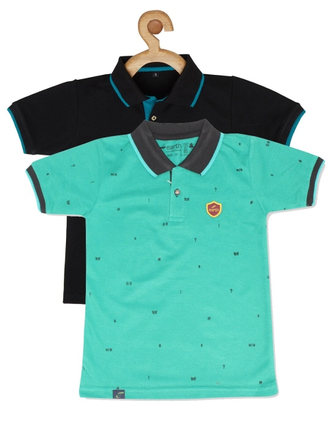 

earth conscious Boys Black 2 Printed Polo Collar T-shirt