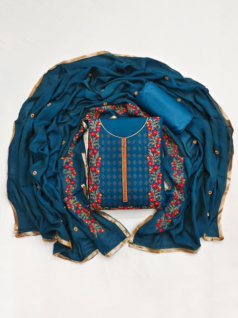 

Suktam Trendz Blue & Red Embroidered Unstitched Dress Material