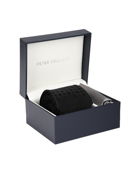 

Peter England Men Black & Silver Textured Accessory Gift Set