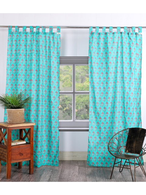 

HANDICRAFT PALACE Pack of 2 Turquoise Blue & Pink Floral Door Curtain