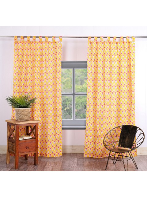 

HANDICRAFT PALACE Yellow & Pink Set of 2 Floral Sheer Door Curtain
