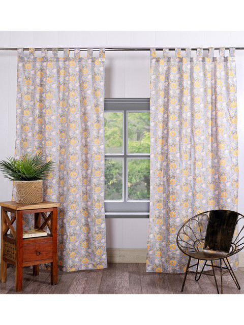

HANDICRAFT PALACE Grey & Orange Set of 2 Floral Sheer Door Curtain