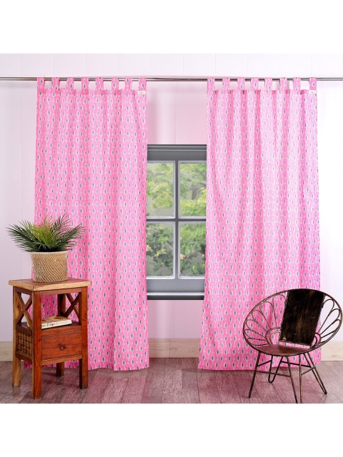 

HANDICRAFT PALACE Pack Of 2 Pink & White Floral Sheer Door Curtain