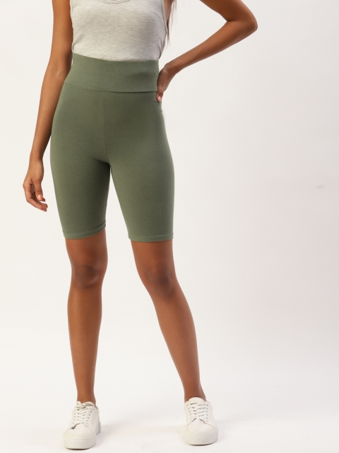 

LC Waikiki Women Olive Green Skinny Fit High-Rise Biker Shorts