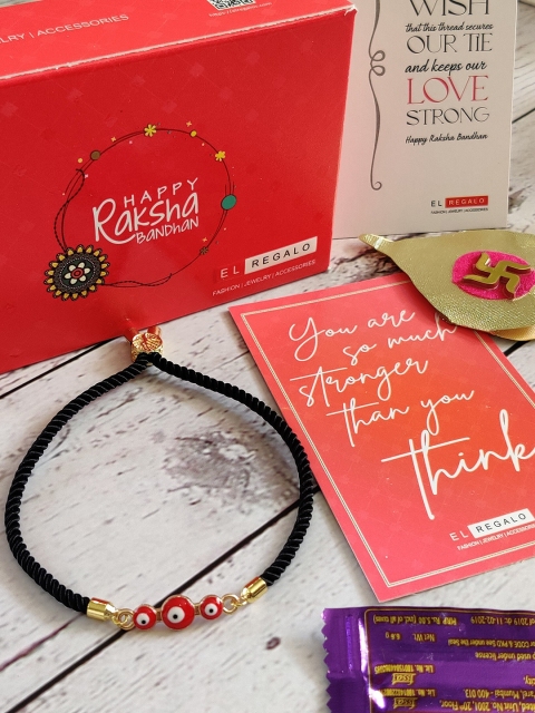 

EL REGALO Bracelet Rakhi Combo for Bhaiya With Roli Chawal Shagun and Greeting Card, Red