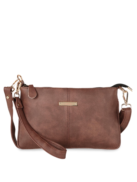 

LEKHX Brown PU Structured Sling Bag with Tasselled