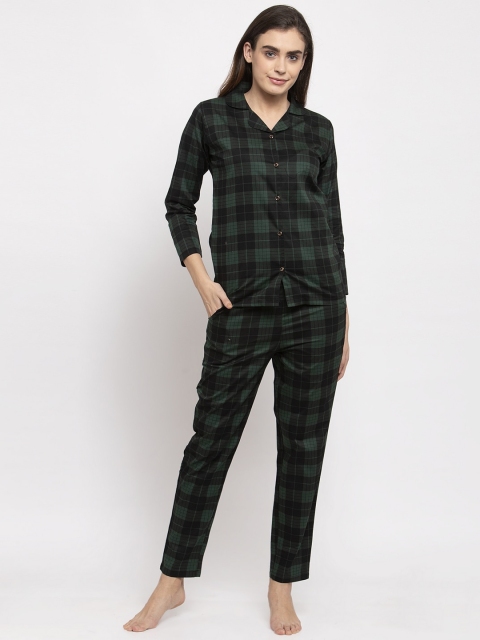 

Claura Women Green & Black Checked Night suit