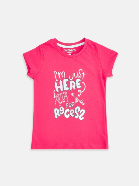 

Pantaloons Junior Girls Fuchsia Typography Printed Applique T-shirt
