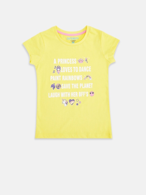 

Pantaloons Junior Girls Yellow Typography Printed T-shirt