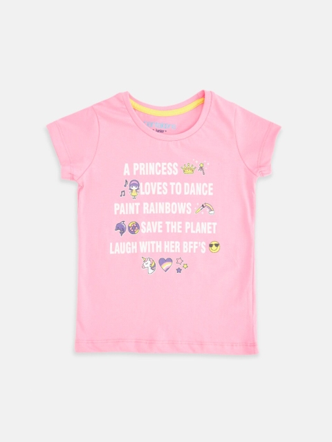 

Pantaloons Junior Girls Pink Typography Printed Cotton T-shirt