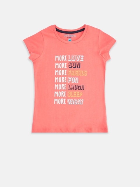 

Pantaloons Junior Girls Coral Typography Printed T-shirt