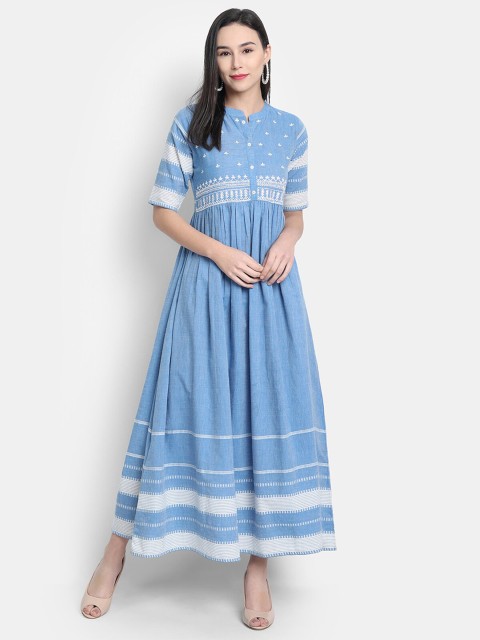 

Janasya Blue Striped Maxi Dress