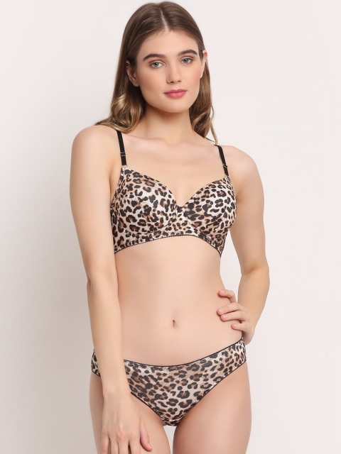 

Laceandme Beige & Black Printed Lingerie Set LM1151