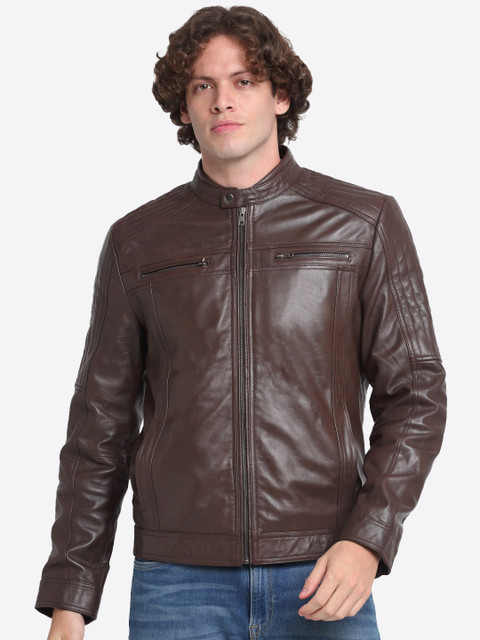 

Teakwood Leathers Men Brown Leather Lightweight Leather Jacket