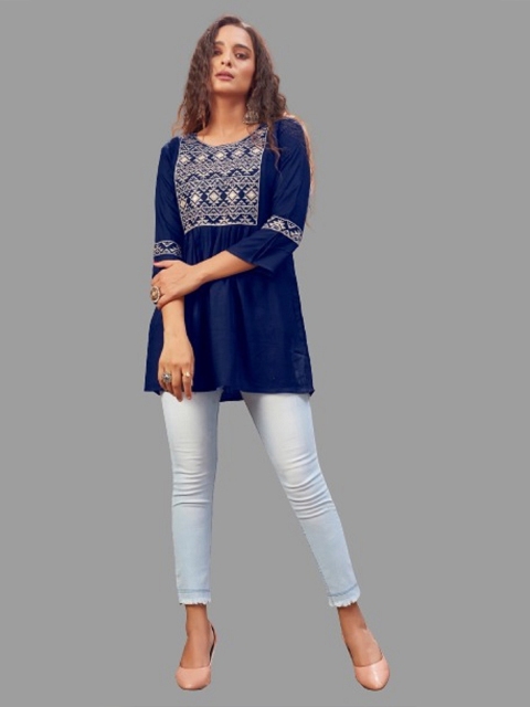 

TORONFRAS Blue Embroidered Thread Work Thread Work Anarkali Kurti