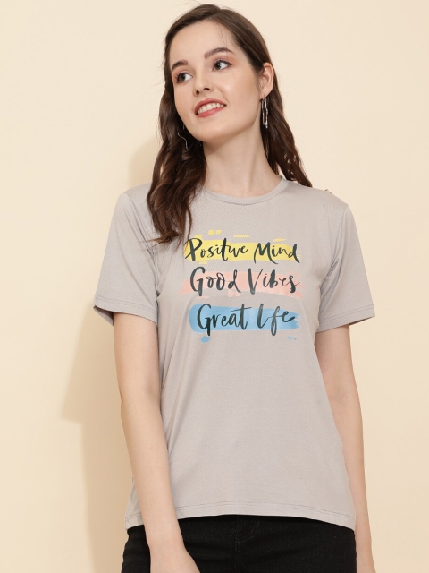 

J Turritopsis Women Grey & rainy day Typography Printed Applique T-shirt