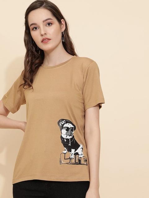 

J Turritopsis Women Beige & latte Typography T-shirt