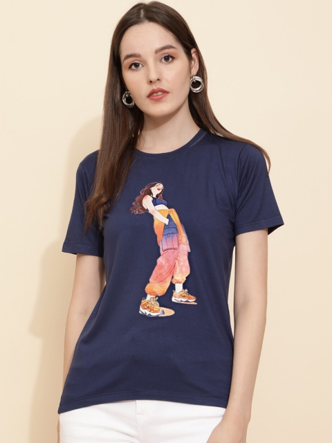

J Turritopsis Women Blue & reflecting pond Printed T-shirt