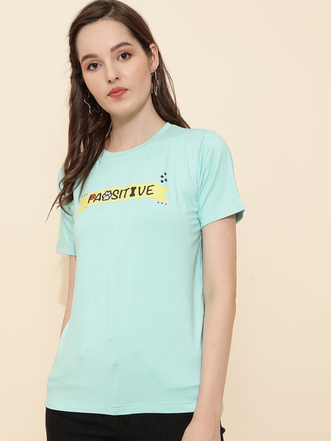 

J Turritopsis Women Turquoise Blue & blue glass Typography Printed T-shirt