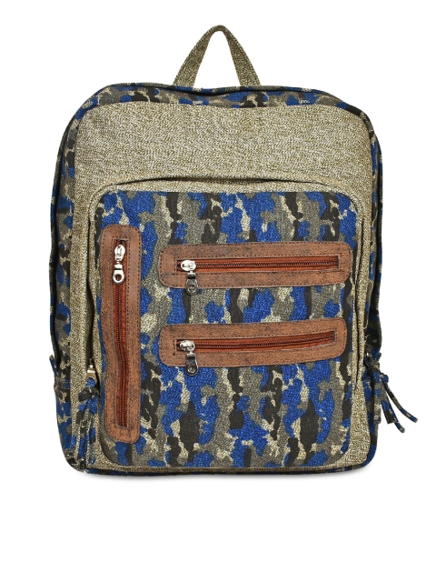 

Anekaant Unisex Khaki & Blue Printed Backpack