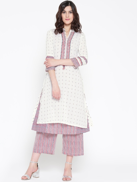 

Rangriti Women Off-White & Red Striped Layered A-Line Kurta