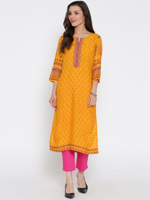 

Rangriti Women Yellow Printed Straight Kurta