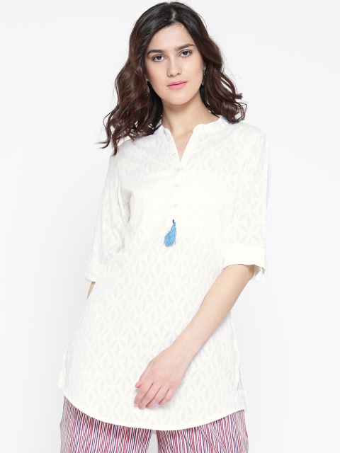 

Rangriti White Patterned A-Line Pure Cotton Kurti
