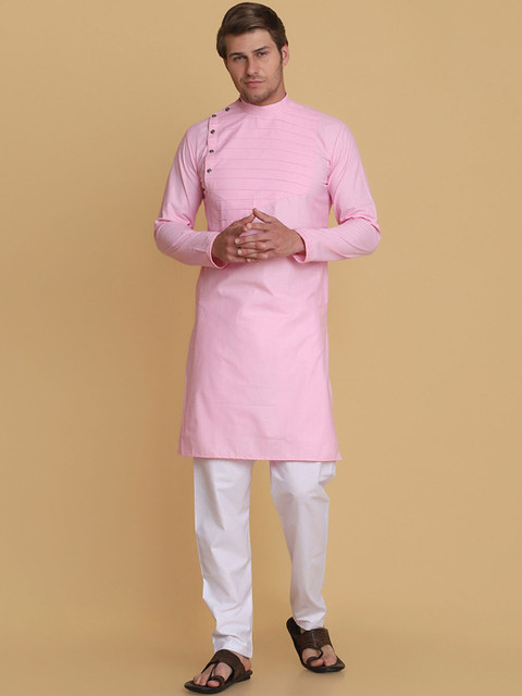 

TAHVO Men Pink Angrakha Kurta with Pyjama
