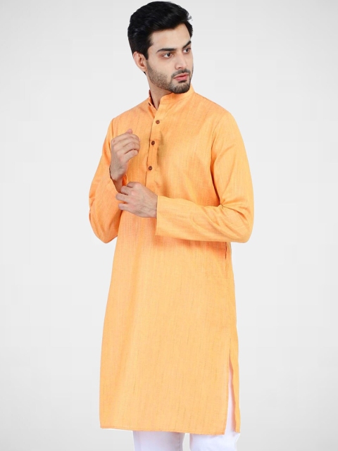 

TAHVO Men Orange Angrakha Kurta with Pyjamas