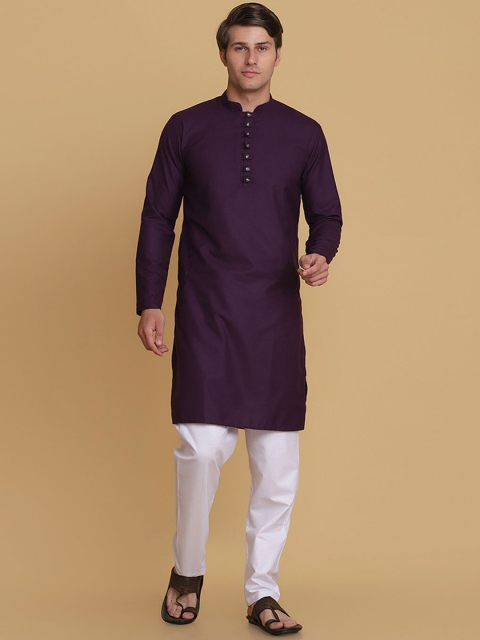 

TAHVO Men Purple Solid Kurta Set