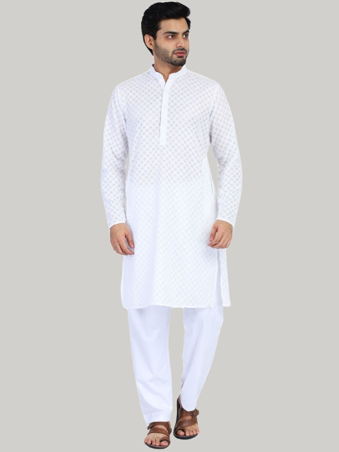 

TAHVO Men White Cotton Kurta with Pyjamas