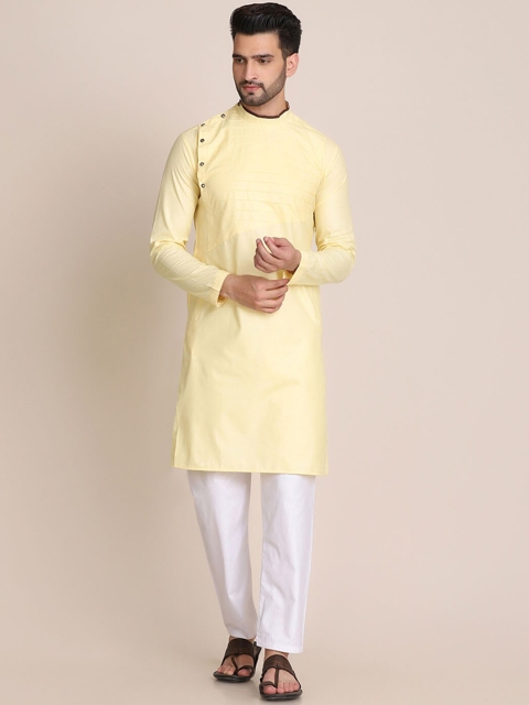 

TAHVO Men Yellow Angrakha Kurta with Pyjama