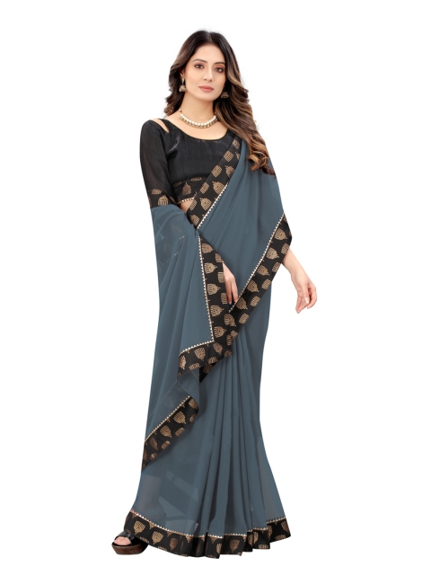 

Xenilla Grey Pure Georgette Saree