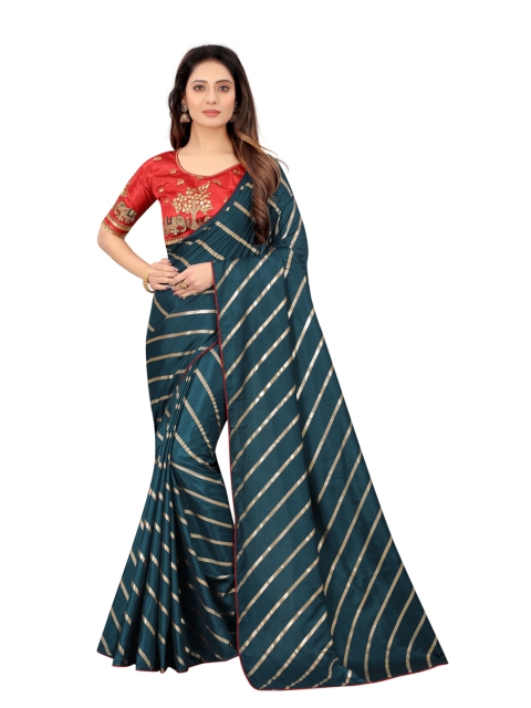 

Xenilla Blue & Gold-Toned Leheriya Silk Blend Saree