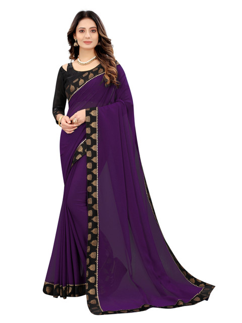 

Xenilla Purple & Black Pure Georgette Saree