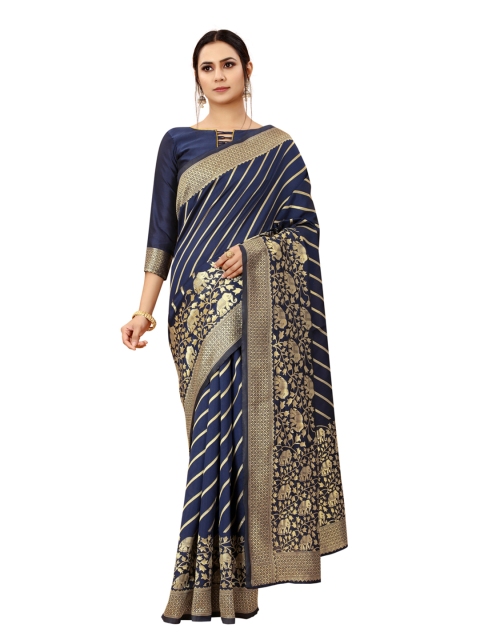 

Xenilla Blue & Gold-Toned Woven Design Art Silk Saree