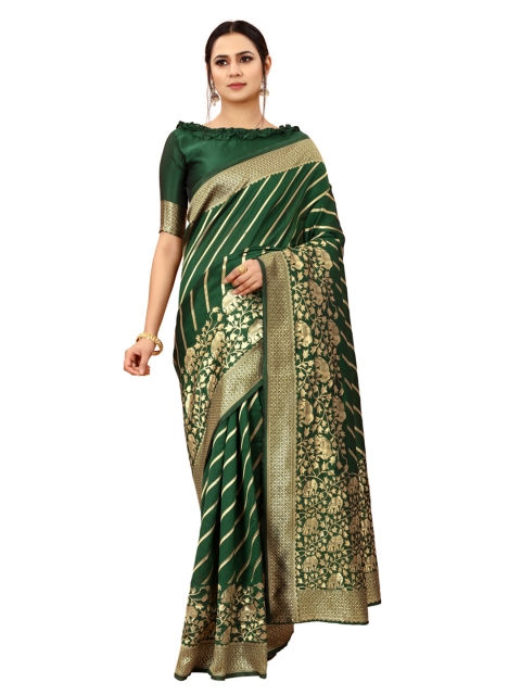 

Xenilla Green & Gold-Toned Woven Design Art Silk Saree