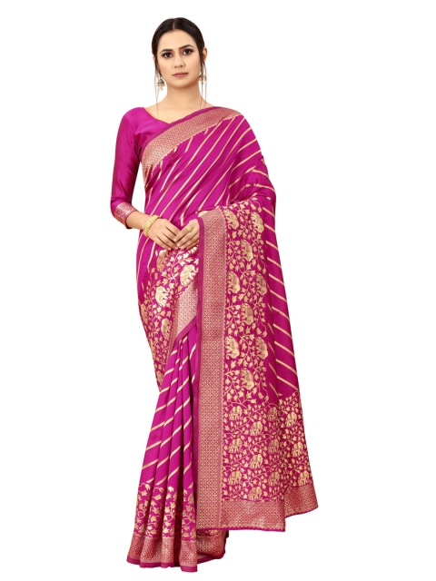 

Xenilla Pink & Gold-Toned Woven Design Art Silk Saree