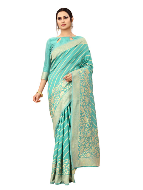

Xenilla Green & Gold-Toned Woven Design Art Silk Saree