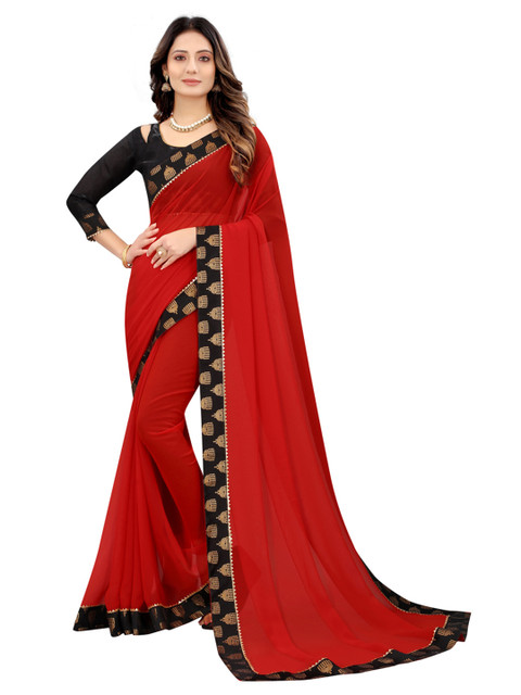 

Xenilla Red & Black Pure Georgette Saree